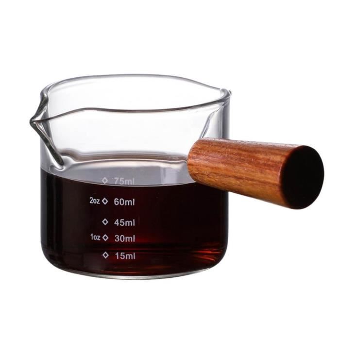BCnmviku – Verre Doseur à Expresso 250 Ml – Bec Verseur En V, Poignée En Bois – Verre Borosilicate Résistant – Échelles Ml Et Oz - 8