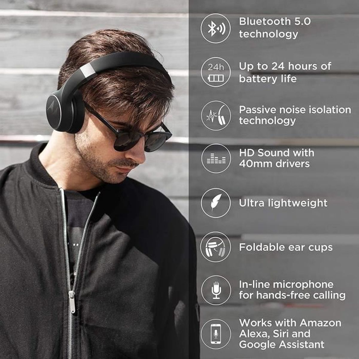 Motorola Escape 220 - Casque supra-auriculaire puissant Audio avec  Bluetooth 5.0 - 23h - Alexa, Siri et Google Assistant - Noir - Cdiscount TV  Son Photo