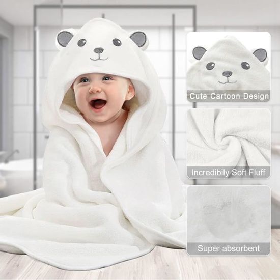 Lot de 2 Cape de Bain Bebe a Capuche 80 x 80cm Serviette de Bain avec Capuchon Tres Grand Serviette de Bain Bebe Blanc Cdiscount Puericulture Eveil bebe