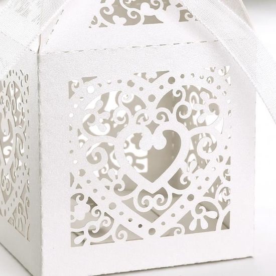 50 Sachets Dragées Mariage/Baptême - Boîtes Cadeau 10x8cm Avec Étiquettes Et Ruban - Blanc