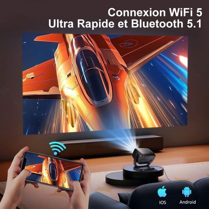 Projecteur 4K Mini Portable 300 Pouces - Wi-Fi 5G & Bluetooth 5.2 - 16000 Lumens - Compatible Smartphone, PC, Console - Home Cinéma Facile