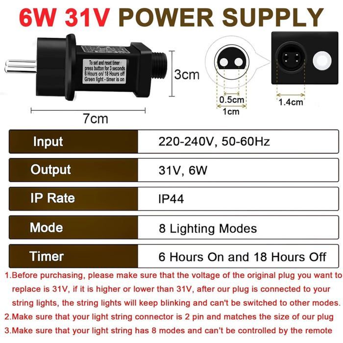 Clignoteur pour Guirlande lumineuse 31V 6W Prise Clignotante, 9 Modes ...