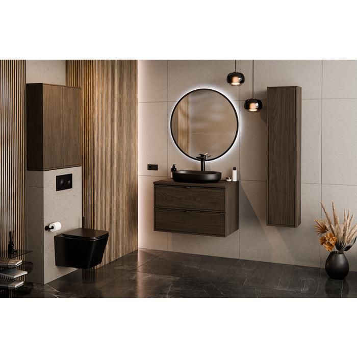 Ensemble meuble salle de bain suspendu 60 cm TERRA VILLA noyer foncé ...
