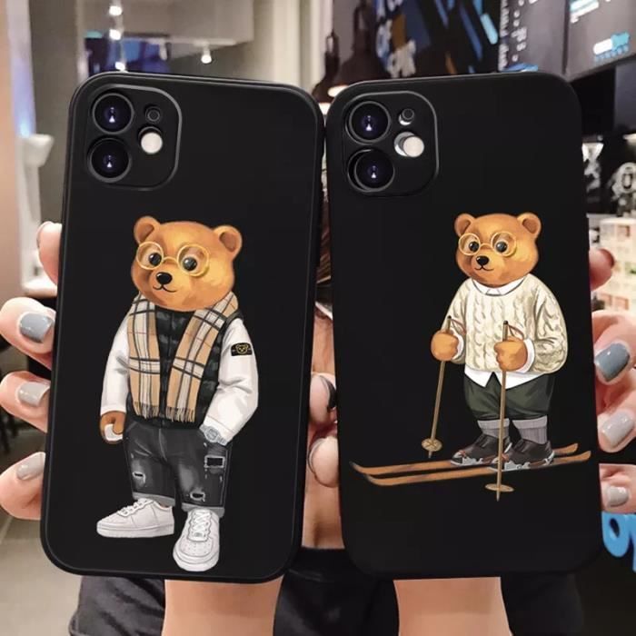 For iPhone 11 Cute Bear Fashion Brand Case Black Soft Silicone Case Cdiscount Telephonie
