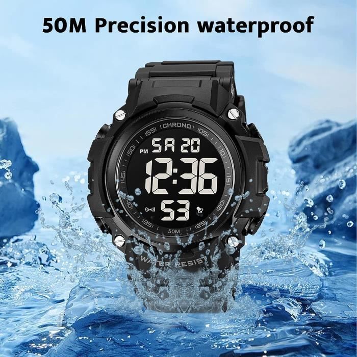 Montre Homme Digitale Sport Militaire Montre 50M tanche Plastique Bordure Et Caoutchouc Bande Mode Montre Bracelet Chronogr u2420