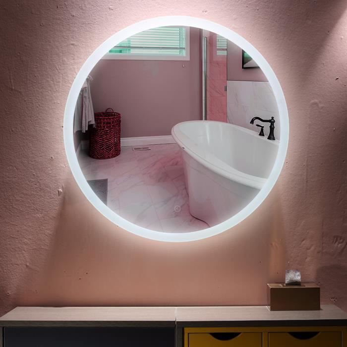 60cm ∅ Miroir Salle de Bain Anti-Buée Led Lamp de Miroir Rond Mural -  Cdiscount Maison