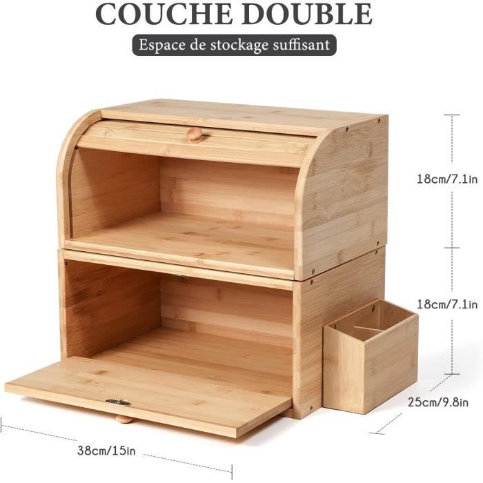 Boîte à Pain En Bois à 2 Niveaux – Grande Capacité Avec Porte Magnétique & Fenêtre Transparente – Rangement élégant Pour Cuisine