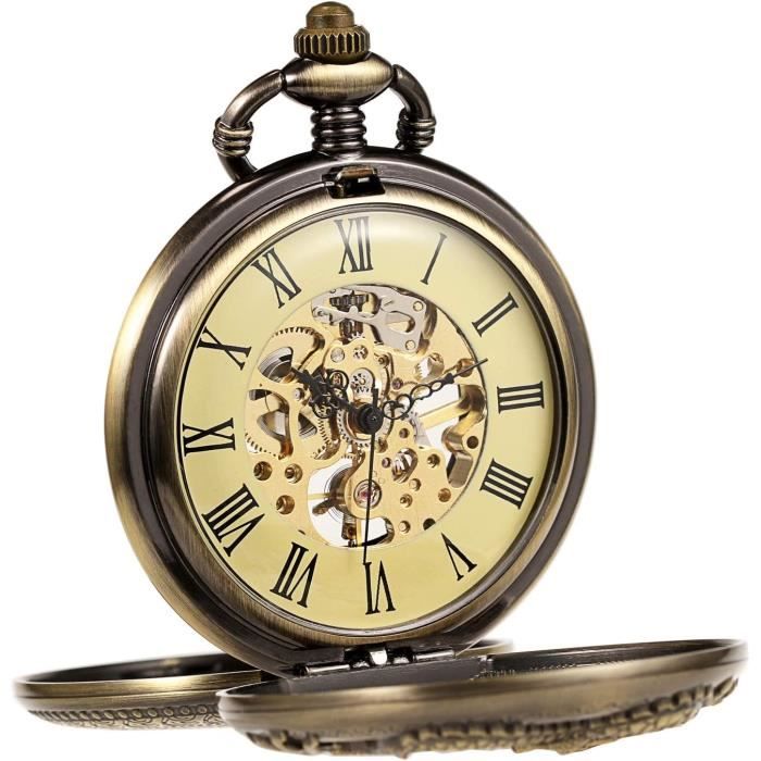 Montre De Poche Vintage à Remontage Manuel - Unisexe Avec Chaîne - Cadeau élégant Et Classique