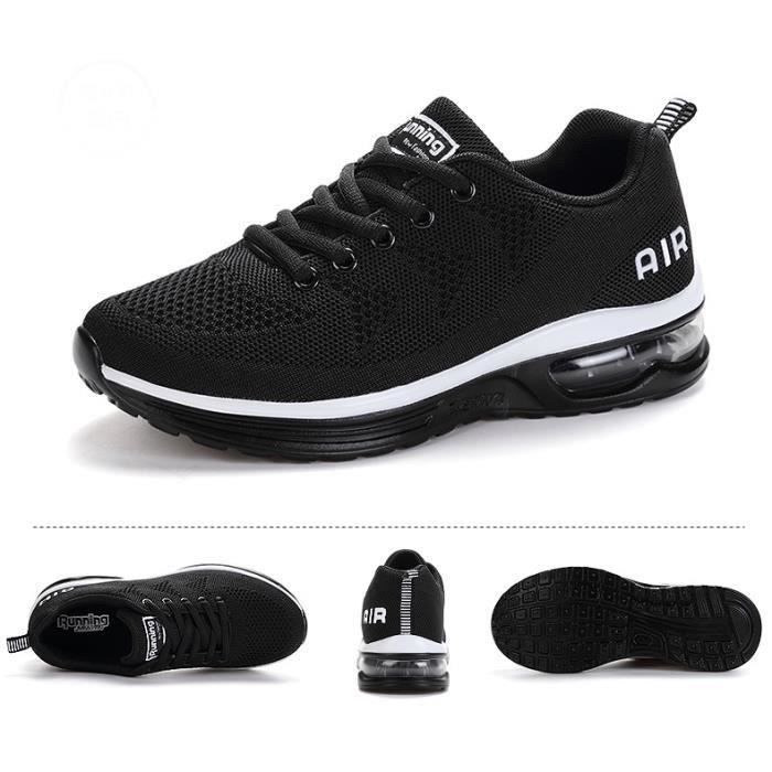 Baskets Femme Mode Chaussures de Running Air KIANII Chaussures de sport Noir Textile Lacets Plat