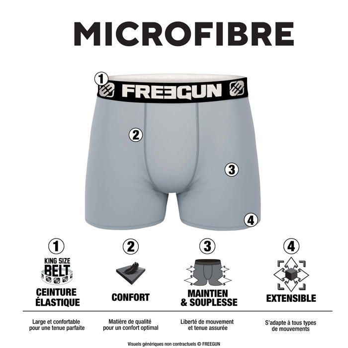 Boxer homme FREEGUN Uni Confort Respirant Taille ceinture Large Lot de 6 Noir