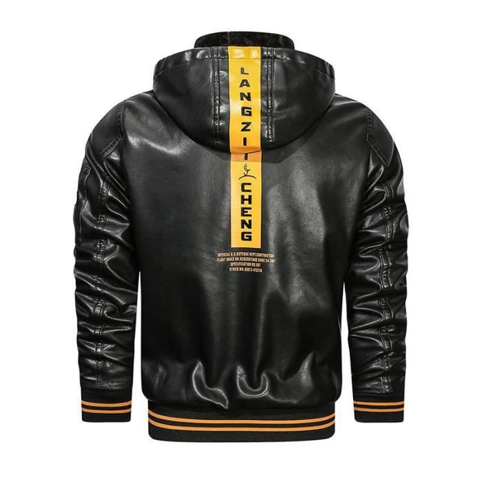 Veste en cuir pour Homme ITEM Hiver Chaud Capuche Amovible