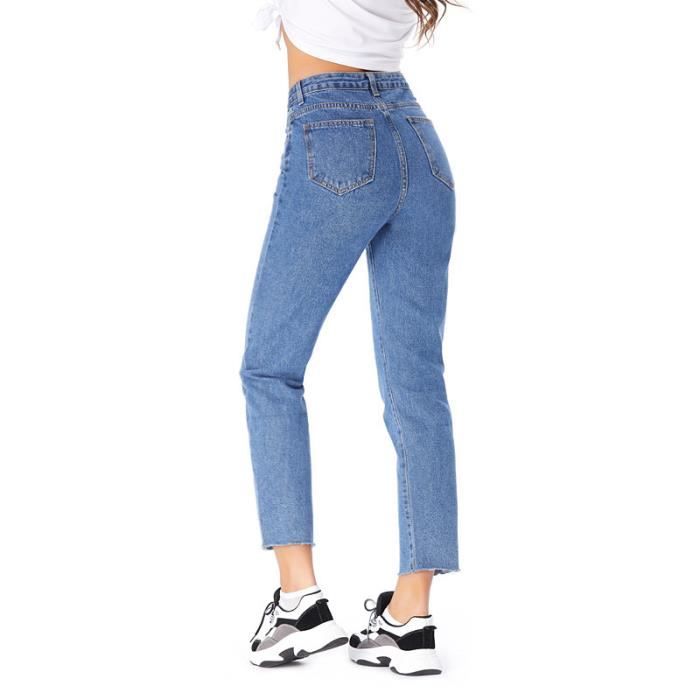 Jeans Femme Regular Sans stretch Taille Haute Casual Bleu fonce INSFITY Bleu fonce Cdiscount Pret a Porter