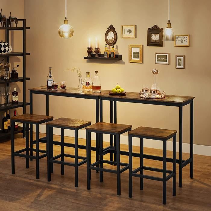 VASAGLE Table Haute AVEC 2 Tabourets, Table de Bar avec 2 chaises de Bar,  Style Industriel, Cadre en Acier LBT218B01 - Cdiscount Maison