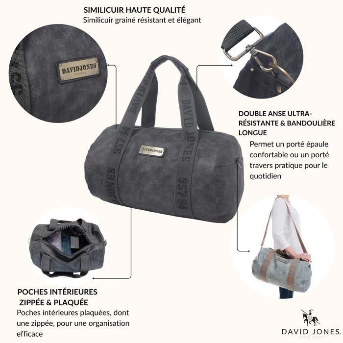 Sac De Voyage David Jones Paris Simili Cuir Noir - Grand Format Cabine (56 Cm) - Occasion Très Peu Utilisée