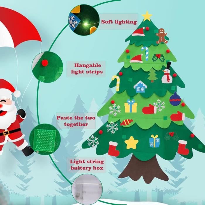 Viilich Sapin de Noël en Feutrine 100cm pour Enfants - 33 Ornements Détachables - Décoration Murale pour Porte et Vitrine
