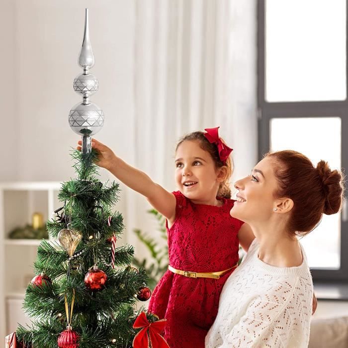 Étoile De Cime De Sapin De Noël Pailletée Rose - 15 Cm, Décoration Pour Arbre De Noël