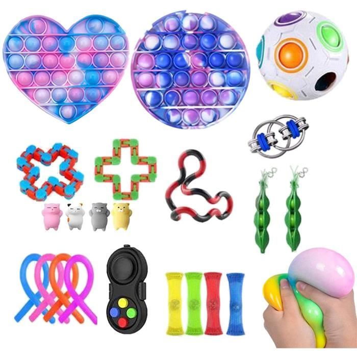 Blesser Fidget Toys Pack Pas Cher, Kit Fidget Toys Jouets Anti Stress avec  Push Bubble Pop Balle Anti Stress Fidget Cube Enfant Adulte Fidget Toy Set  : : Jeux et Jouets