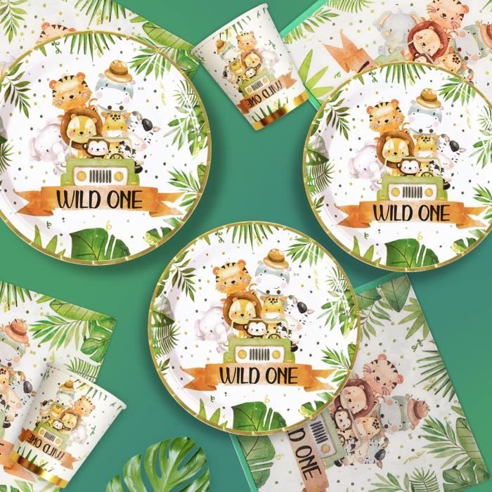 Kit De Vaisselle Jetable Jungle Safari 41 Pièces - Assiettes, Serviettes, Nappe - Idéal Baby Shower, Anniversaire Garçon, Noël, Fêtes Enfants - 2