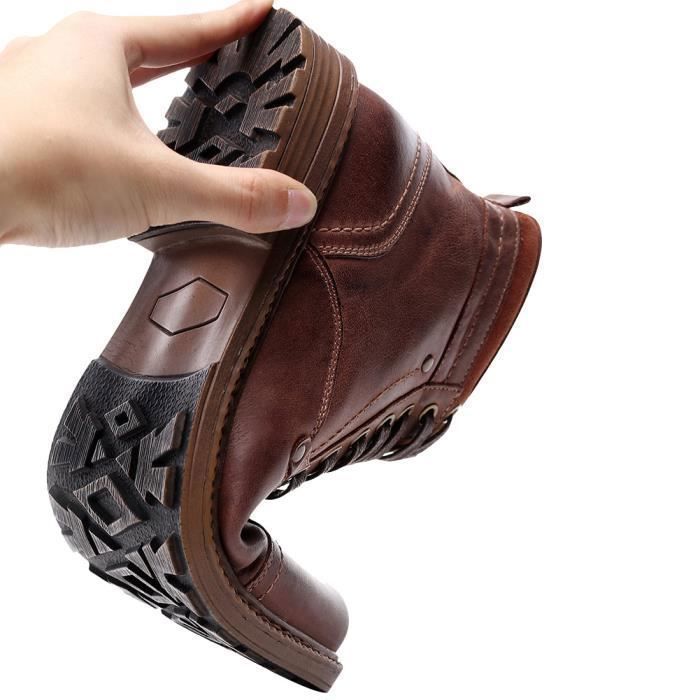 Bottines Courtes Cuir Hommes - Chaussures Affaires Montantes Bout Carré Double Élastique Confort
