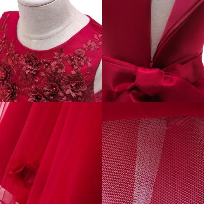 Robe Sorbet Fille – Rouge Canneberge – Taille 8 – Dentelle – Très Bon état – Concours/fête