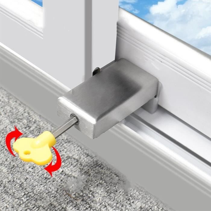 Serrure De Sécurité Pour Fenêtre Coulissante – Alliage Aluminium, Gris, Avec Clé