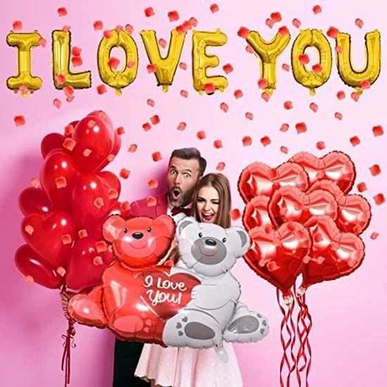 Gohytal Kit De Décorations Ballons De La Saint Fiançailles, 1000 Pièces Pétales De Rose Rouge 10 Ballons Coeur Rouges 1 Ballon LOVE, Décoration Romantique Pour Mariage, Fiançailles, Anniversaire, Fête