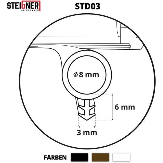 STEIGNER Joint de Porte et de Fenêtre STD03 10 m 8 mm Joint d'Étanchéité en  Caoutchouc Blanc PVC Aluminium - Cdiscount Bricolage