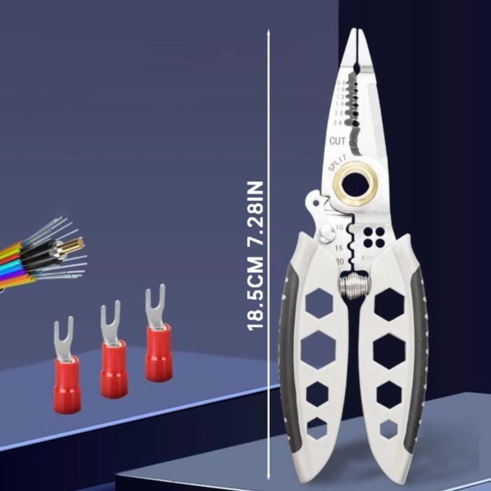Pince à Dénuder Multifonction 8 En 1 Acier Inoxydable - Outil Électricien Précis