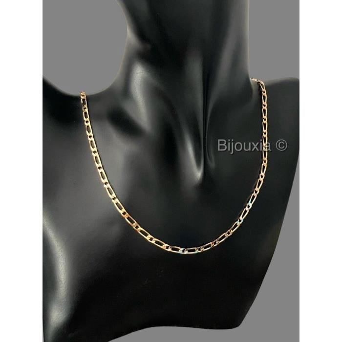 Collier Argent 925 Plaqué Or 18 Carats - Maille Figaro 2,5 Mm - Longueur 40-70 Cm - PLANETYS
