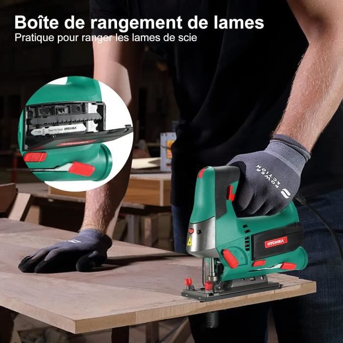 Scie Sauteuse HYCHIKA 800W Moteur Cuivre - 6 Lames, Laser, 3000 SPM, Angle ±45°