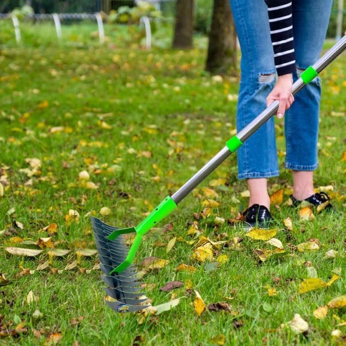 Râteau à Feuilles De Jardin, 190 Cm, Stable, 25 Dents En Métal, 45 Cm De Large, Poignée En Acier Réglable, Pour La Collecte De Débris Sous Les