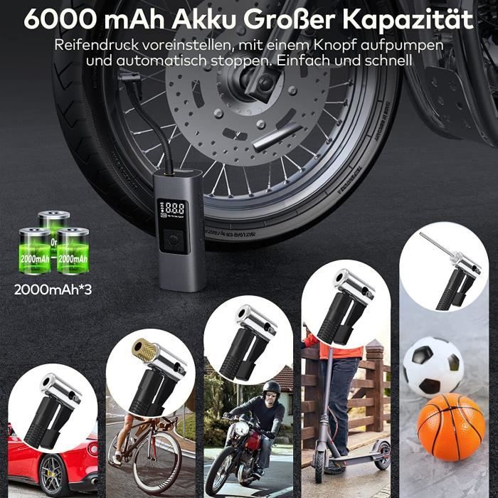 Pompe à vélo électrique sans fil, compresseur d'air portable, LED  rechargeable pour téléphone portable, 4000 mAh, maximum 150 PSI - Cdiscount  Sport