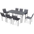 Ensemble table de jardin et 8 chaises - 180 x 90 x 72 cm - Acier - Palavas - Gris-0