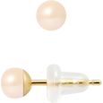 PERLINEA - Clous d'Oreilles - Véritables Perles de Culture d'Eau Douce Boutons 4-5 mm Rose Naturel - Or Jaune - Bijoux Femme-0