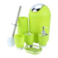 6 pièces ensemble d'accessoires de salle de bain en plastique poubelle porte-savon distributeur tasse porte-brosse à dents vert-0