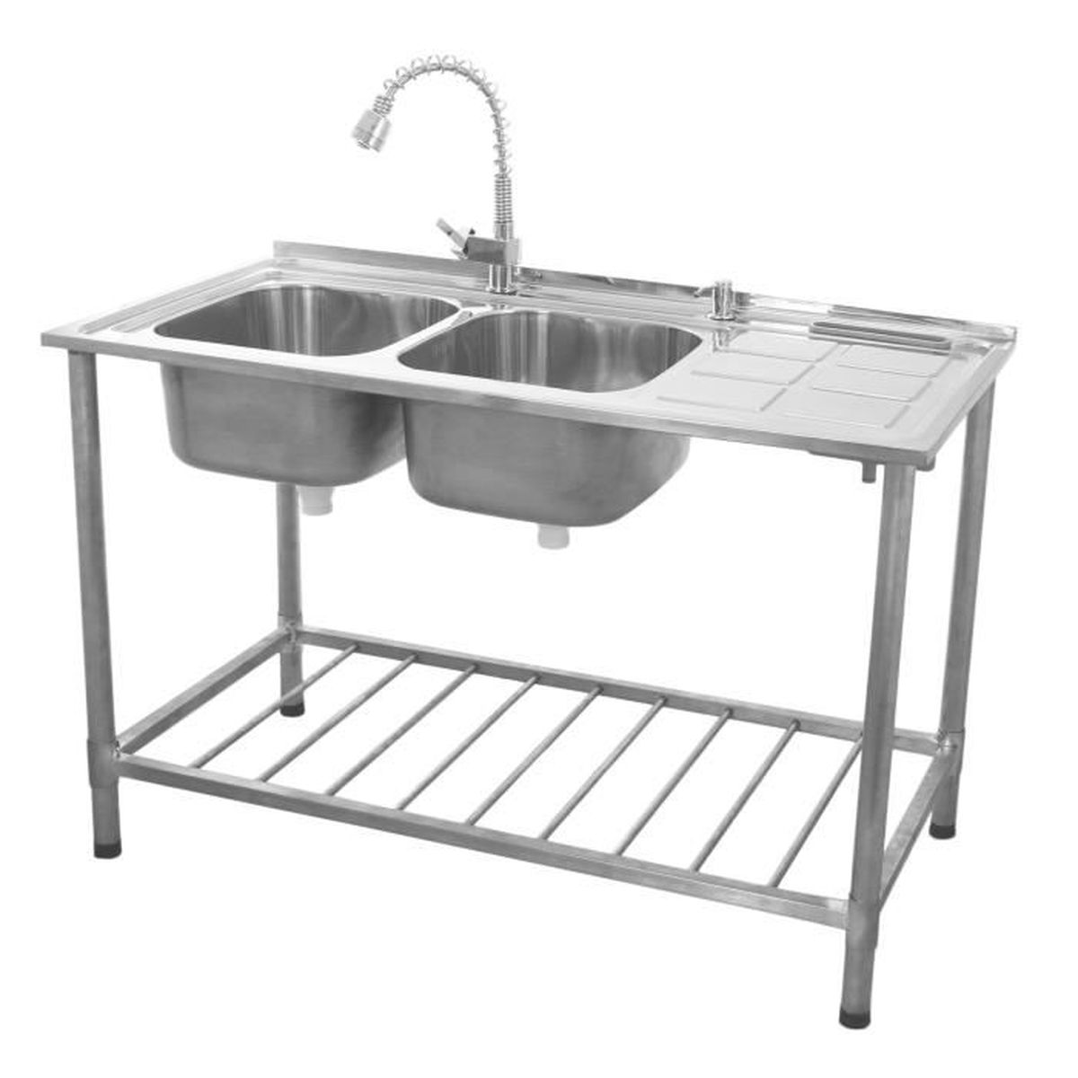 Evier Professionnel Sur Pied A Doubles Bacs Inox Avec Etagere De Rangement Inferieure Et Robinet Egouttoir A Droite Achat Vente Evier De Cuisine Evier Professionnel Sur Pie Cdiscount