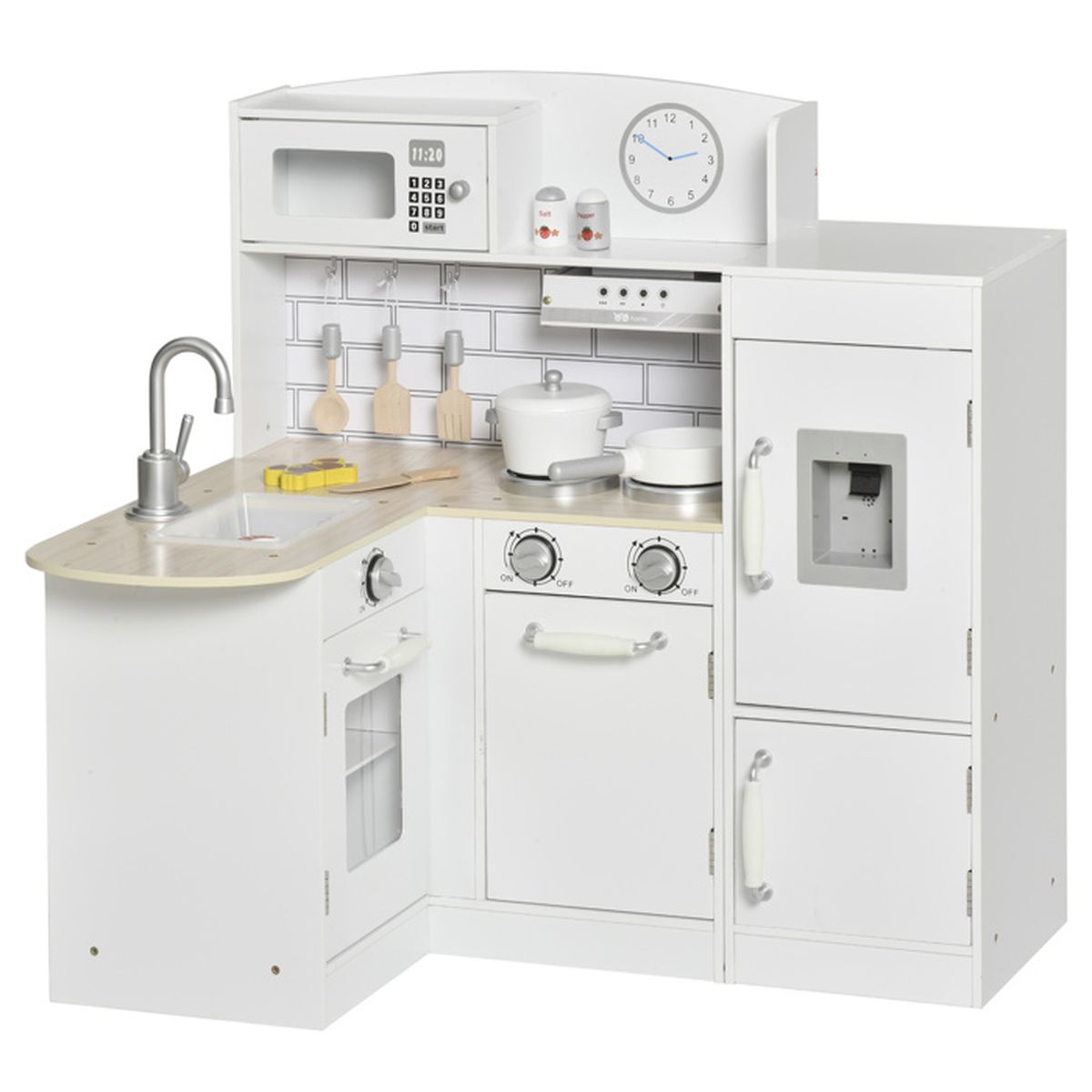 Cuisine bois jeu d'imitation - cuisine enfant - nombreux accessoires & rangements inclus - MDF 