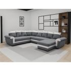 BESTMOBILIER Henry - canapé panoramique d'angle réversible - 7 places - convertible avec coffre - en tissu et PU - Gris / Blanc