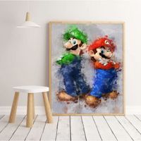 Toile Mario et Luigi 30x40cm - Chambre Bébé Garcon Fille - Affiche Décorative Poster Décoration Maison