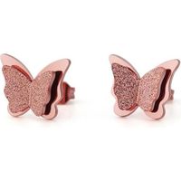 Paire de boucles d'oreilles femme enfant acier couleur rose papillon