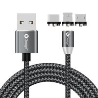 ACALI® Type C + Micro USB 3-en-1 Câble de chargement rapide magnétique à 360 degrés (2 m, gris)