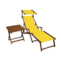Chaise longue de jardin jaune pliante avec repose-pieds, pare-soleil et table 10-302FST
