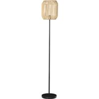 Lampadaire aspect cannage style cosy 40 W max. H.158 cm piètement mât métal noir abat-jour corde papier tressé main 26x26x158cm Noir