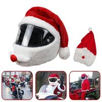 Housses de casque de moto de Casque NoëL - Couvre-Casque Moto du Père Noël - Casque Moto Peluche Rouge-2PCS