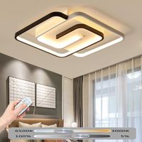 Design LED Plafonnier Carré Noir et Blanc Luminaire Dimmable avec Télécommande Lampe de Plafond Chambre Salon Salle à Manger