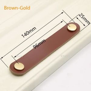 CHARNIÈRE - PAUMELLE Brown-Gold 96 mm - Poignée de porte d'armoire en cuir, Anti-collision pour garde-robe pour enfants, poignée n