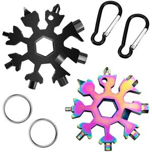 argent/é + noir Cl/é /à anneau Tournevis hexagonaux D/écapsuleur Lot de 2 20 en 1 en forme de flocon outils multifonctions de neige en acier inoxydable