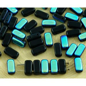 Opaque Vert tchèque Verre Plat Tube de Perles Rectangle de 15 mm x 5mm 14pcs