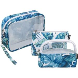 Trousse de Toilette,Transparente Trousse de Toilette de Voyage Clear Plastic Blue 3 Pieces Trousse de Voyage pour Femmes Hommes Enfants Douche Imperm/éable Diff/érentes Tailles
