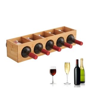MEUBLE RANGE BOUTEILLE Casier à vin en bois MENGDA - 5 emplacements - Style compact - Marron naturel